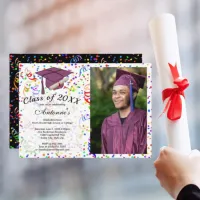 Photo Graduation Purple Grad Cap Confetti Party Invitation