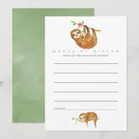 Cute Watercolor Sloth themed Baby Shower Advice Invitation