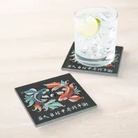 Red & Blue Koi Prosperity Yin Yang Glass Coaster