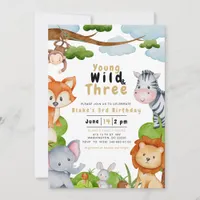 Young Wild and Three Third 3rd Birthday Invitation