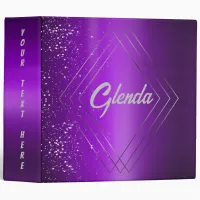 Modern Purple Brushed Metal with Silver Monogram | 3 Ring Binder