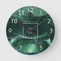 Business company logo green agate marble round clock