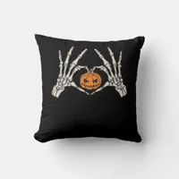 Skeleton Hand Heart And Pumpkin Funny Skull Throw Pillow
