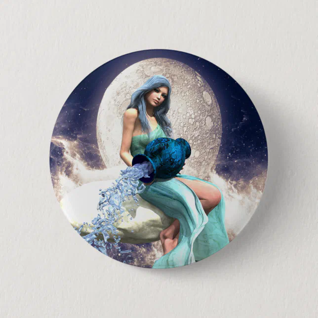 Aquarius – Woman Pouring Water From a Jug Button