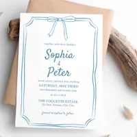 Elegant Dusty Blue Hand-Drawn Bow Timeless Wedding Invitation