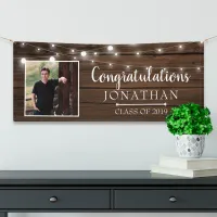 Rustic String Lights Barn Wood Graduation Banner