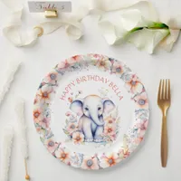 Baby Elephant Girl's Birthday Party Personalized Paper Plates