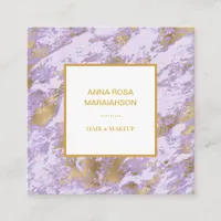 *~* Gold Foil  Luxe Lavender Marble Modern Girly Square Business Card