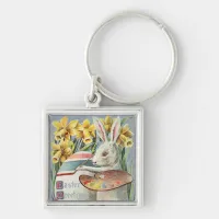 Vintage Easter Bunny Artist Painting an Egg, ZSSG Keychain