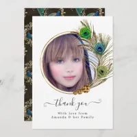 Vintage Peacock Floral Quinceañera Thank You Card