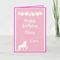 Unicorn girly pink and white with stars card