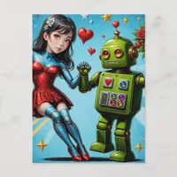 Dancing Woman and Robot Postcard