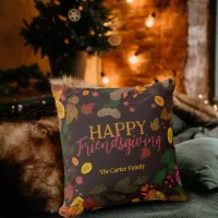 Autumn Leaves Acorns Berries Happy Friendsgiving Throw Pillow