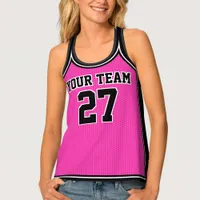 Sports Team Name Number Pink Black Dot Basketball Tank Top