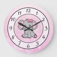 Cute pink elephant children's or baby nursery large clock