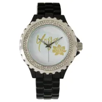 *~* Feminine Gold Yoga Lotus Watercolor Turquoise Watch