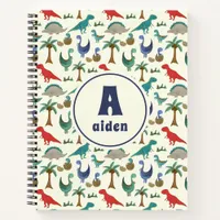 Cute Dinosaur Pattern Monogram Name  Notebook