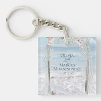 Wedding Party Gift Modern Elegant Tropical Leaves Keychain