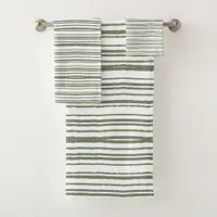 Sage Green Modern Minimalist Striped Towel Set