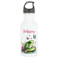 Personalized Frog, Flowers and Butterflies Stainless Steel Water Bottle