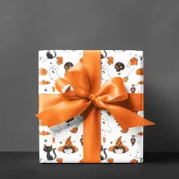 Cute Vintage Halloween Characters Orange and Black Wrapping Paper