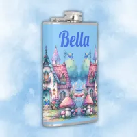 Pink & Blue Fairy Cottage Core Monogram on Blue | Flask