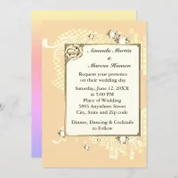 Peach with Frame & Diamonds Image Wedding Invite