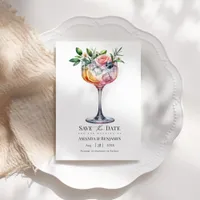 Exotic Floral Pink Cocktail Destination Wedding Save The Date