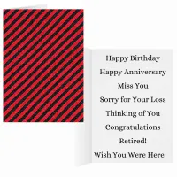 Thin Black and Red Diagonal Stripes Greeting Card