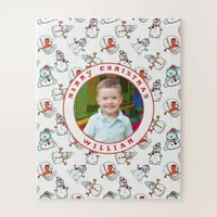 Merry Christmas Kids Name Photo Snowman 56 Piece Jigsaw Puzzle