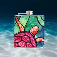 Tropical Sea Turtle Colorful Batik Style Flask