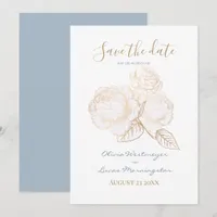 Gilded Rose Dusty Blue Ivory Save the Date Invitation
