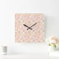Abstract Watercolor Small Peach Pink Flowers Square Wall Clock
