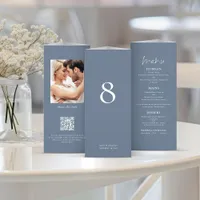 Blue All in 1 Photo Wedding Menu Table No Trifold