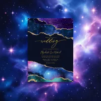 Elegant Galaxy Blue, Purple & Gold Agate QR Code Invitation