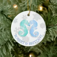 Coastal Christmas Decor Seahorse Personalized Ceramic Ornament