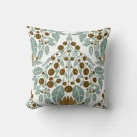 Art Nouveau Cocoa & Mint–Vintage Floral Scallop  Throw Pillow