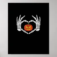 Vintage Skeleton Hands Heart Pumpkin Autumn Hallow Poster