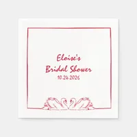 Elegant Swan Crimson Red Hand Drawn Bridal Shower  Napkins