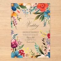 Vibrant Transparent Mexican Fiesta Flowers Wedding Acrylic Invitations