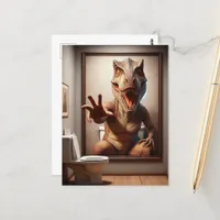 Scary Dino Painting in a Bathroom Postcard