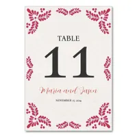 Mexican Talavera Red Floral Minimalist Wedding Table Number