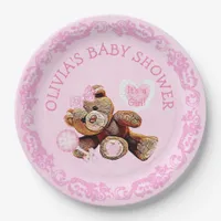 Pink Teddy Bear Baby Shower Paper Plates