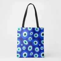 Greek Eye Symbol Blue White Pattern Tote Bag