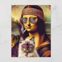 Young Hippie Mona Lisa and Her Himalayan Cat Postcard