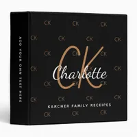 Recipes black gold monogram elegant script 3 ring binder