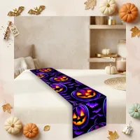 Glowing Purple Jack-O'-Lantern Halloween  Short Table Runner