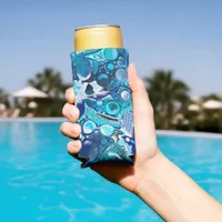 Blue Sea Bubbles Abstract Art Seltzer Can Cooler