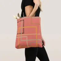 Vintage retro 70s geometric squares coral tote bag