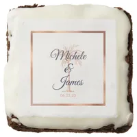 Elegant Navy Rose Gold Palm Tree Tropical Wedding Brownie